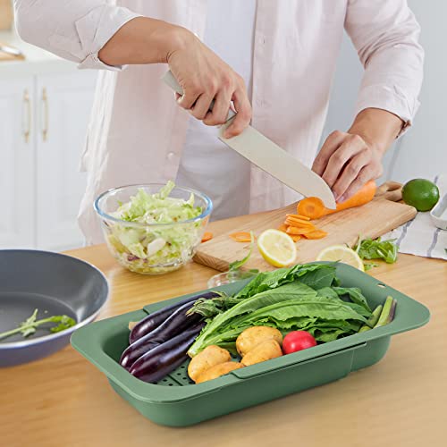 Over The Sink Colander, Drlife Green Sink Colander Strainer Expandable Colander Kitchen Multifunctional Plastic Colander Vegetables Fruit Washer Strainer Adjustable Strainer For Sink #TOP6