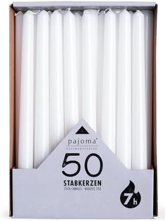 pajoma Stabkerzen Weiß 25 cm Höhe - 50 Stück - Weiße Kerzen Lang ...