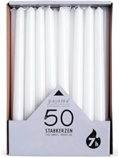 Pajoma stick candles, white, 50 pieces, height 25 cm, burning time about 7 hours