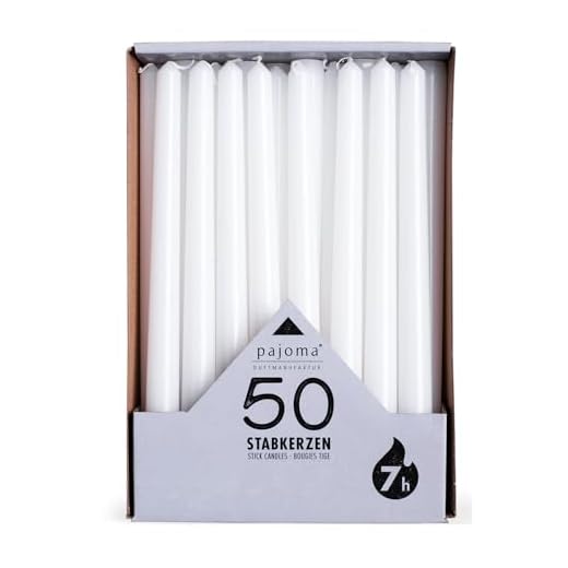 Pajoma Velas de varilla, color blanco, 50 unidades, altura 25 cm, duració, n de combustión aprox. 7 horas, Sin aroma