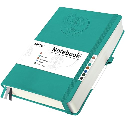 Mlife Cuaderno Puntos A5 Con Diseño De Árbol De La Vida,360 Páginas,Papel Puntos De 100 G/M²,Cubierta De Pu, Banda Elástica, Portalápices,3 Marcapáginas,Para Mujer Y Hombre,14,6 X 21,3 CM-Azul verdoso