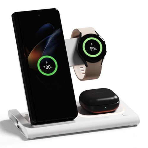 mooas 3 in 1 Wireless Charging Station, 15W Fast Wireless Charger Nightlight, Multiple Wireless Charging Stand Dock for iPhone 15/14/13/12/11/XR/XS/8 Pro Max Ultra S24/23/22/21 Airpods & Galaxy Watch