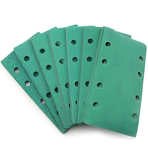 Schleifblatt-Set 35 Stück,Schleifbögen 93x185mm je 5x Körnung 40/60/80/120/180/240/400 für Schwingschleifer, Trocken Nass Schleifpapier Polieren Von Holzmöbel, Metall, Stein, Auto, Lack, Glas Cover