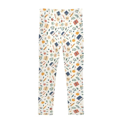 ZZKKO Girls Leggings Books Pens Leaves Toddler Girls Clothes Toddler Comfortable Bottoms Girl Leggings 3T-10Y2