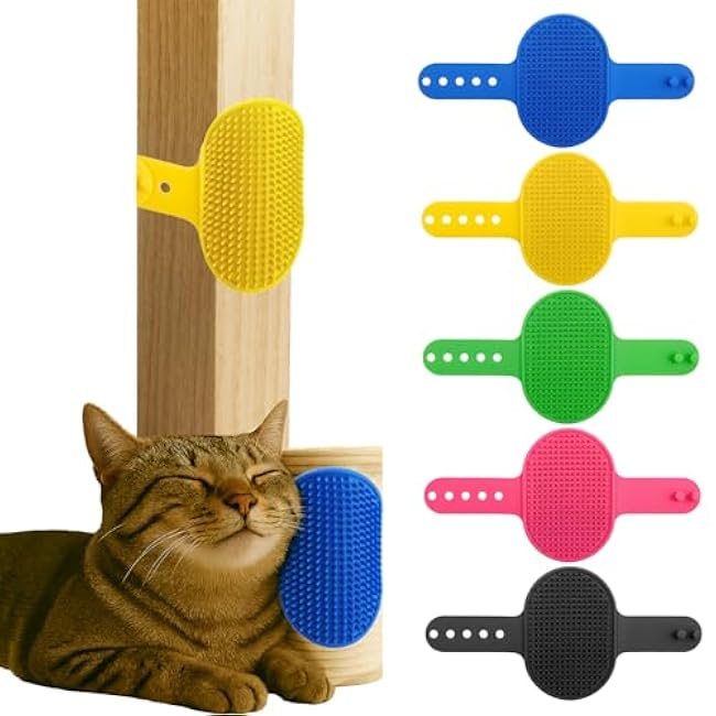 5PCS Pet Cat Grooming Brush, Adjustable Silicone Grooming Brush, Cat Self-service Scratcher, Silicone Grooming Belt Pad, Suitable For Cats (Self-service And Handheld)-bJ2yisTr