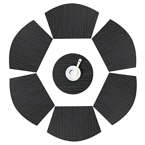 V-Shine Round Table Placemats Wedge Shaped Place Mat With Centerpiece Round Mat Table Mats Washable, Set Of 7 Placemats For Dining Table(Black) #TOP24