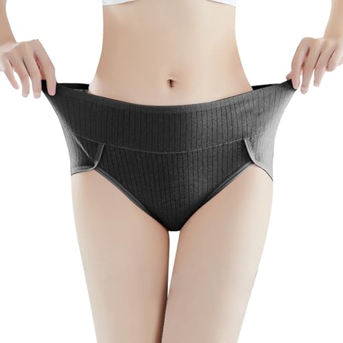 Bragas para mujer de gran cintura alta cortada de cintura alta y cómoda transpirable cubierta completa posparto slip femenino color sólido cómodo antibacteriano ganador elevador bragas mujer, Le Noir