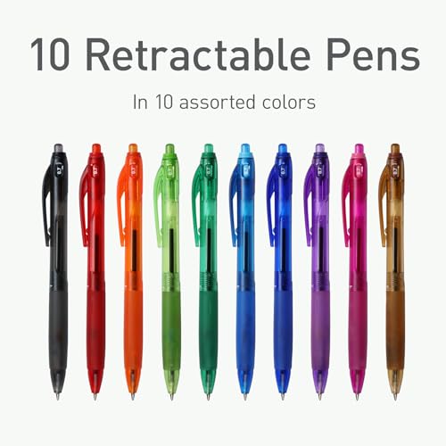 Image of Pentonic B-RT Retractable Ballpoint Pens, 10 Count, 10 Colors Tip, 0.7 mm Fine Point, Ergonomic Grip, Smooth Writing For Journaling, Pens for School & the Office (1017265)