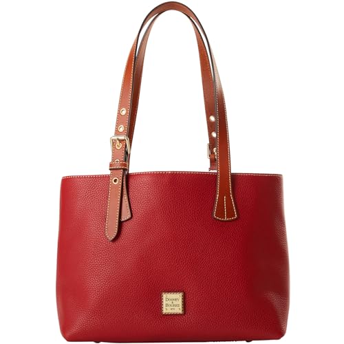 Dooney & Bourke Handbags for Women, Pebble Grain Leather Hanna Small Tote Bag with Zipper Compartment - Red