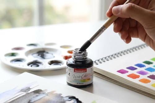Image of Isomars Water Colour Ink Set of 12 Vibrant Professional Liquid Watercolors (35ml Bottles) with Droppers - Transparent Inks for Calligraphy, Illustration, Airbrushing & Painting