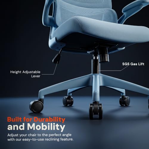 Image of DROGO Chrono Ergonomic Office Chair for Work with Adjustable Lumbar Support | Curved Back Breathable Mesh | Computer Chair With 135 Recline |2D Padded Armrests & Heavy Nylon Base, 1-Yr Warranty(Blue)