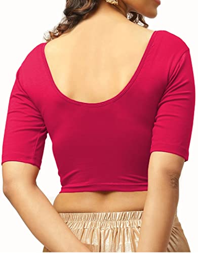 Image of THE BLAZZE 1303 Women's Cotton Scoop Neck Backless Elbow Sleeve Crop Top Readymade Saree Blouse for Women