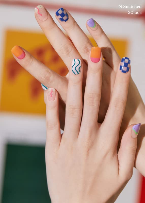 Miniatura 4 de ohora Tiras de uñas de gel semicuradas (N Snatched), azul, estampadas, funcionan con cualquier lámpara UVLED, calidad de salón, larga duración,