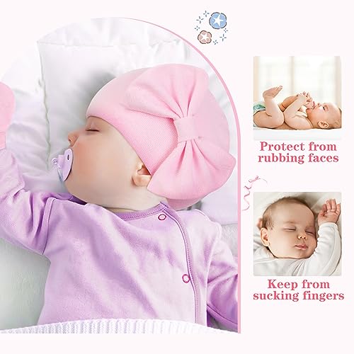 Century Star Newborn Girls Hats Baby Hat and Mitten Set Big Bow Knit Infant Headbands Winter Baby Hat for Girls E White & Red & Green 3-6 Months4