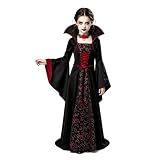 Vampir Kostüm Mädchen, Gothic Vampir Kleid Mädchen mit Halskette(B) (160)