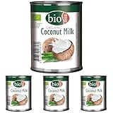BIOASIA Leche de coco ecológica, 18 % de grasa, ideal para cocinar, hornear, postres y cócteles, vegana, sin gluten y sin lactosa, 1 x 160 ml (Paquete de 4)