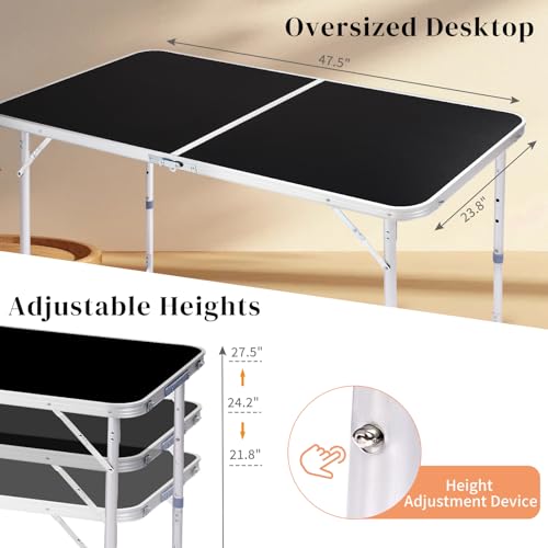 Mesa Plegable Trygoal 4FT, Mesa de Camping Portátil con Altura Ajustable, Estructura de Aluminio y Superficie Impermeable, Mesa de Picnic Negra miniatura 5