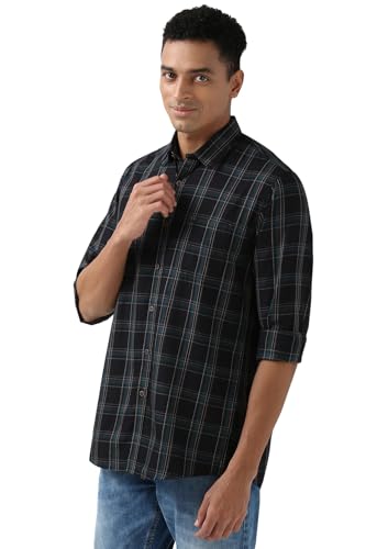 Image of Peter England Men Black Slim Fit Check Shirt