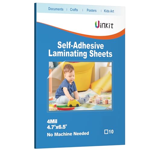 Uinkit 独自接着カバーフィルム 100μm 4Rサイズ、60枚入 機械不要、その場で簡単ラミネート 手貼りラミフィルム, ラミネートフィルム、コーティングシート