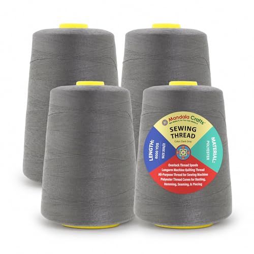 Mandala Crafts 20S/2 Dark Gray Polyester 4 Pack of Serger Threads Cones