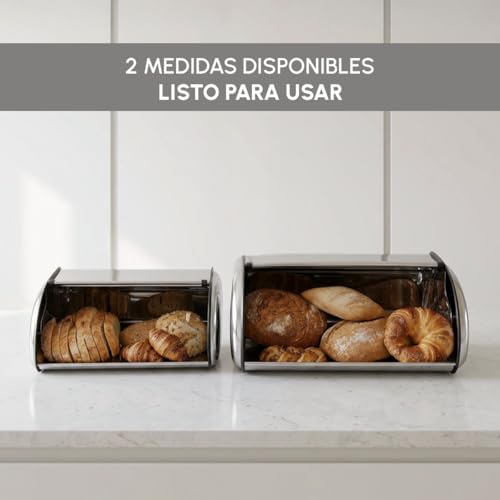 Miniatura 4 de Lolahome - Panera De Acero Inoxidable Con Tapa Ideal Para Guardar El Pan Fresco. Almacenaje De Cocina Elegante Y Duradero. 42x27x18 Cm