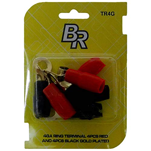Bass Rockers 4 Gauge Awg Gold Plated Crimp Ring Terminals - Amplifier Car Audio Accessories - Power Ground Wire Battery Cable Connectors - Tr4G 8Pcs Red & Black #TOP1