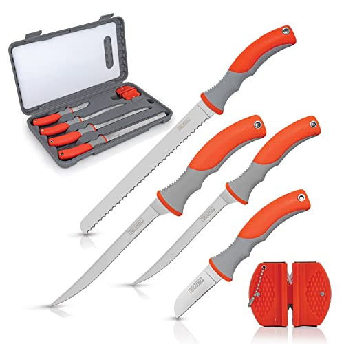 Wild Fish 7-Piece Fillet Set - Knives For Fishing: Fillet, Bait & Frozen Fish Knife With Sharpener, Cutting Board And Carry Case. #TOP1