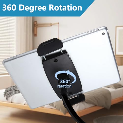Urspasol 43.3-inch Gooseneck Tablet Stand Holder for Bed Long Flexible Arm Heavy-Duty Tablet Mount Clamp for 4.7-11 inch Devices (iPad Mini Pro Air Galaxy Tab Switch Kindle Fire Cell Phones) (Black)