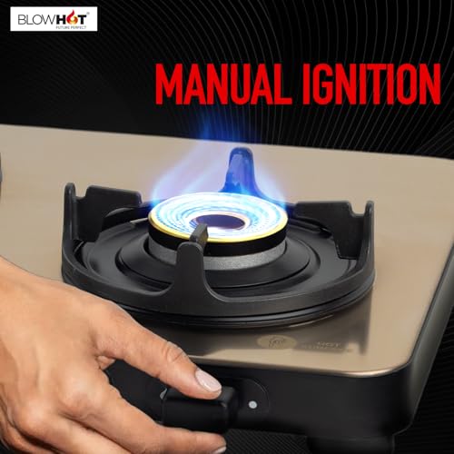 Image of BLOWHOT Premium Design ISI Certified Sapphire Gold Manual 3 Burner Slimmest Gas Stove | Stainless Steel Top | 5 Year Warranty By Blowhot On Burner and Gas Valve - Gold 5G