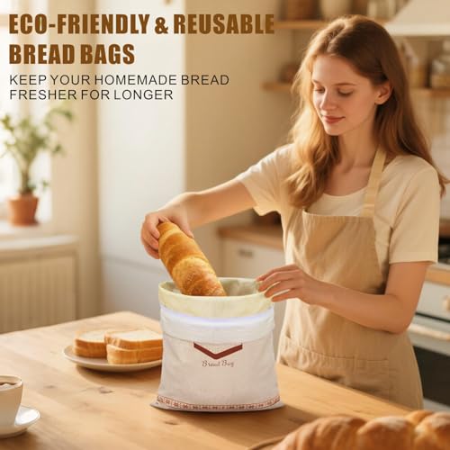 Mosucoirl Beeswax Bread Bags 2 Pack, Reusable Bread Storage Boxes for Homemade Sourdough, Cotton Food Bags Loaf Containers to Keep Fresh Large