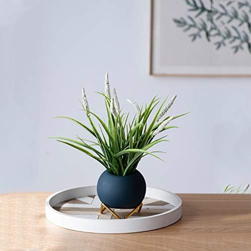 Miniatura 4 de Myconvoy Maceta de cerámica para plantas, maceta de interior de 4 pulgadas con soporte de metal dorado para hierbas, orquídeas, cactus, suculentas,