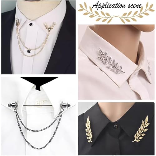 Image of PH PandaHall 12pcs Tassel Chain Brooch Collar Pins 8 Styles Wing Double Link Chains Tie Clips Chain Leaf Flower Lapel Pin Retro Shirt Collar Decoration for Men Women Shirt Suit Tuxedo Tie Hat Scarf