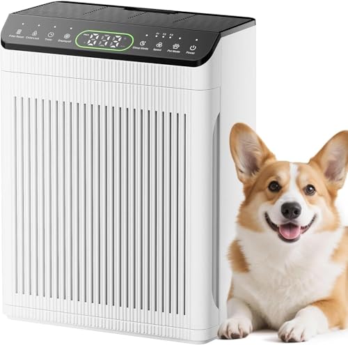 EVALIT Luftreiniger Allergiker CADR 420m/h 200 Air Purifier für Raucherzimmer gegen Rauch Staub Pollen PM2.5 Anzeige Luftreiniger für Haustiere Aromatherapie Weiß 1 Pack + 3 Modi