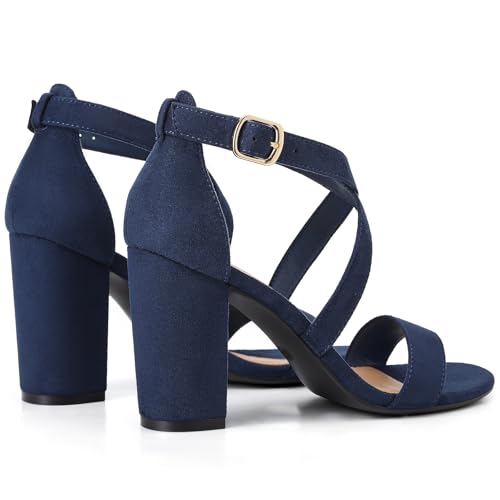 Image of Trary Women's Block Chunky Heel Sandals for Women Open Toe Adjustable Cross Ankle Strap Dress Shoes Walking Wedding Evening Bridal Heels
