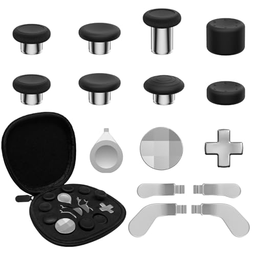 Image of CHARM FOCUS 16-in-1 Metal Thumbsticks Replacement Kits for Xbox Elite Series 2, Xbox Elite 2 Controller Accessories, Includes Magnetic Joysticks, Paddles, Silicone Caps, D-Pads, 1 Tool (Silver)