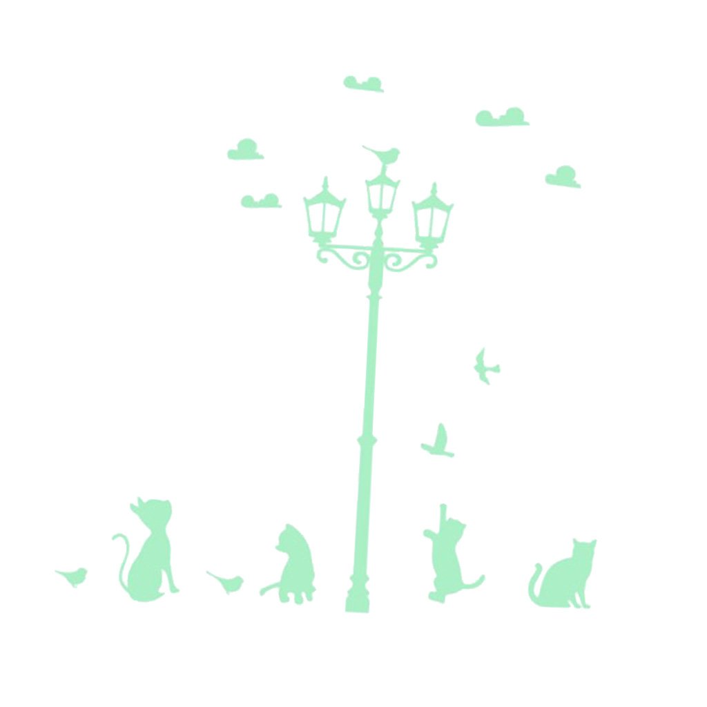 SKKWJEGE Glow In The Dark Stickers Children's Room Ceiling Wall Decor Cat Streetlight