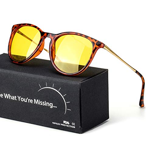 TJUTR Women's Night Vision Glasses for Driving, HD Polarized Yellow Lens Reduce Glare