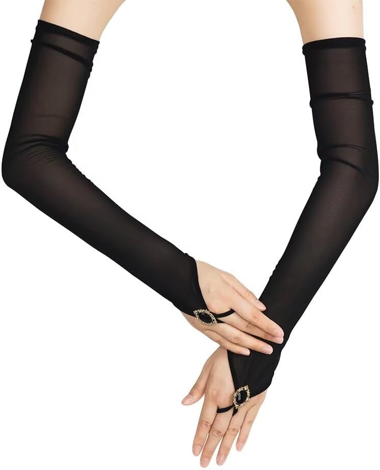 Long Fingerless Tulle Mesh Gloves Wedding Bridal Sheer Glove for Women Opera Party Cosplay Costume