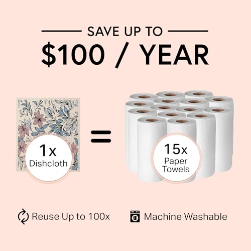 Image of Swedish Wholesale Dishcloths Reusable 8 inch x 7 inch Sponge Cloths, Bulk 10 Pack of High Absorbent Cellulose Dish & Kitchen Cleaning Hand Towels, Wring to Dry & Machine Wash, Odor Resistant, Mini Flower