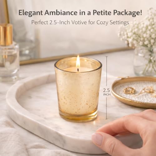 Image of Hosley Set of 12 Gold Mercury Filled Glass Votive Candles. Ideal Gift for Weddings, Bridal Showers, Parties, Home Decor, and Special Events