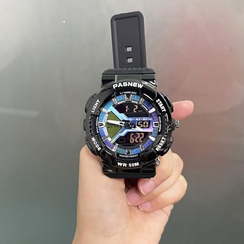 Image of PASNEW Boys' Watches - Dual Display, Large Dial Sport Watch, Black Outdoor Watch for Boys & Teens - Waterproof
