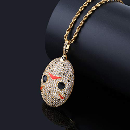MoCa Hip Hop Iced Out Bling Chain Saw Clown CZ Pendant Halloween Cosplay Party Novelty Necklace