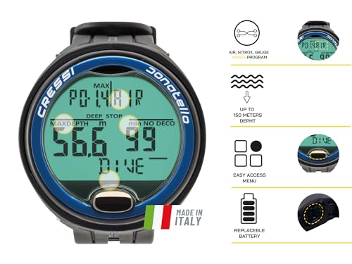 Image of Cressi Donatello Dive Watch, Dive Computer, Single Button, Black /Blue