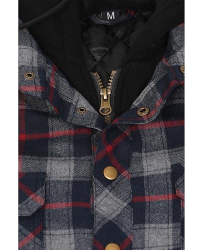 Image of ZENTHACE Men's Quilted Lined Hooded Plaid Jacket,Zipper & Snap Closure