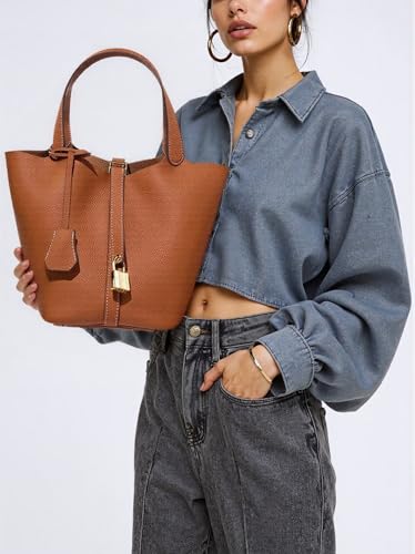 Large Genuine Leather Bucket Bag with Lock Closure, Spacious and Versatile Shoulder bag2