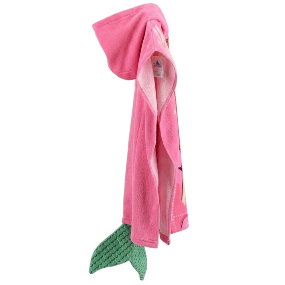 Ariel Poncho de Bain avec Capuche et Queue 3D Microfibre 110 x 55 cm Séchage Rapide 240 g/m² Idéal pour Piscine et Plage Disney