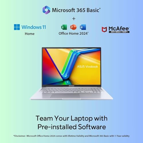 Image of ASUS Vivobook 16, 13th Gen, Intel Core i5-13420H,16GB RAM,512GB SSD,FHD (1920 x 1200) OLED,Win 11,M365 Basic (1Year)*,Backlit Keyboard,Office 2024,Silver,1.88 kg,X1605VA-SH1952WS, Thin & Light Laptop