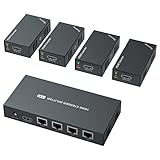 PWAYTEK HDMI Extender Splitter 1x4 1080P@60Hz Over Cat 5E/6/7 Ethernet Cable 50m (165ft) Support EDID Copy POC Function (1 in 4 Out)