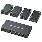 HDMI Extender Splitter 1x4 1080P@60Hz Over Cat 5E/6/7 Ethernet Cable 50m (165ft) Support EDID Copy POC Function (1 in 4 Out)