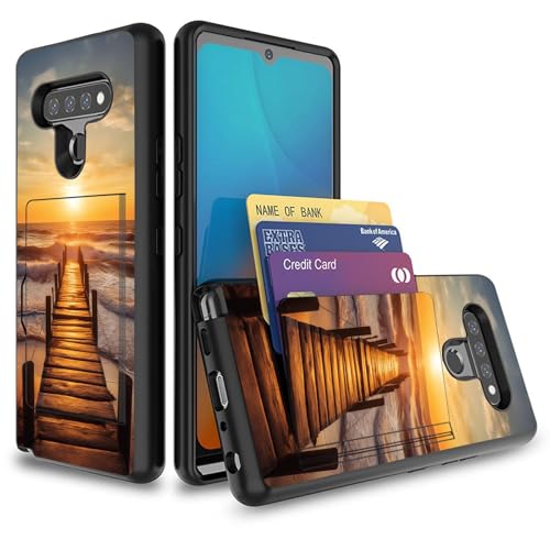 wiaekosef for LG K51 Case,Wallet Case Credit Card Holder Dual Layer Hybrid Shockproof PC + TPU Case Cover for LG K51,Sea Beach Sunrise